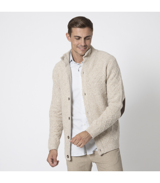DUNCAN - Cardigan beige à coudières