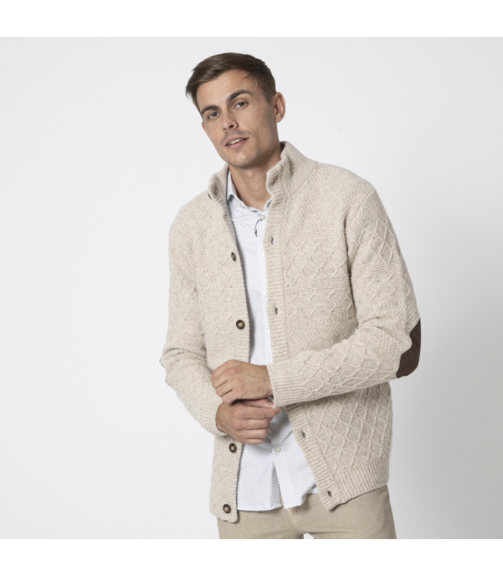DUNCAN - Cardigan beige à coudières