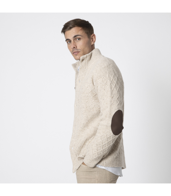 DUNCAN - Cardigan beige à coudières