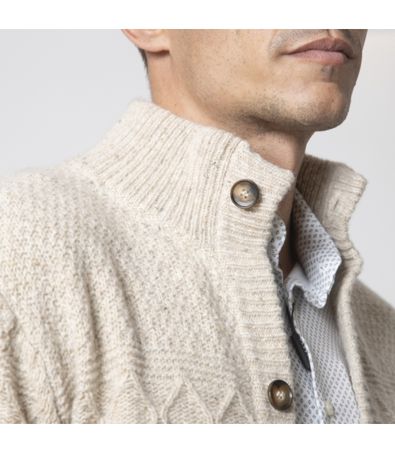 DUNCAN - Cardigan beige à coudières