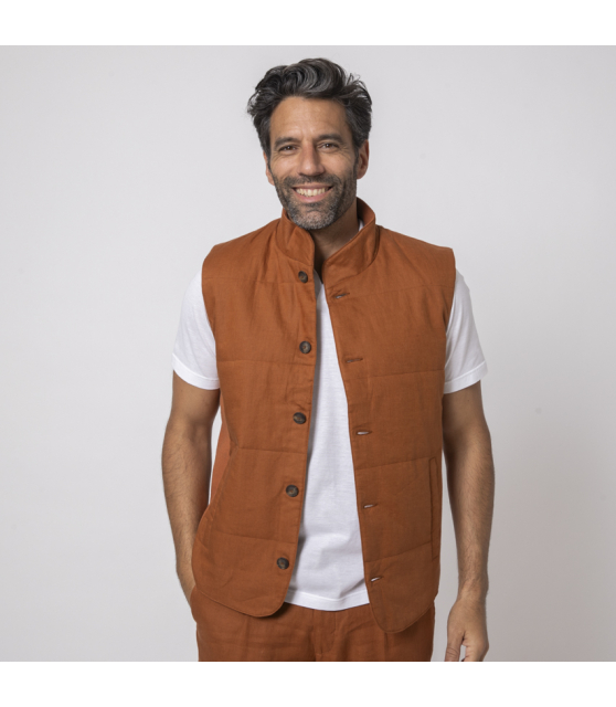 GRAN SASSO - Blouson sans manches terracotta en lin