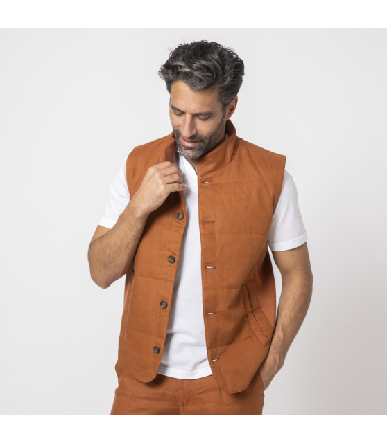 GRAN SASSO - Blouson sans manches terracotta en lin
