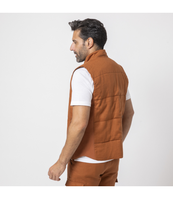 GRAN SASSO - Blouson sans manches terracotta en lin