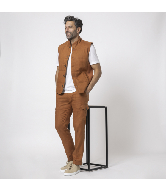 GRAN SASSO - Blouson sans manches terracotta en lin