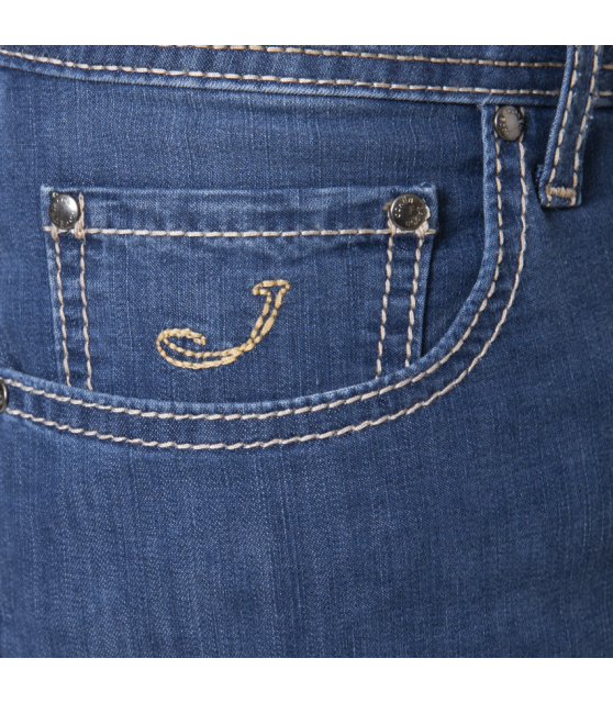 JACOB COHËN - Jeans BARD bleu marine délavé jacron beige