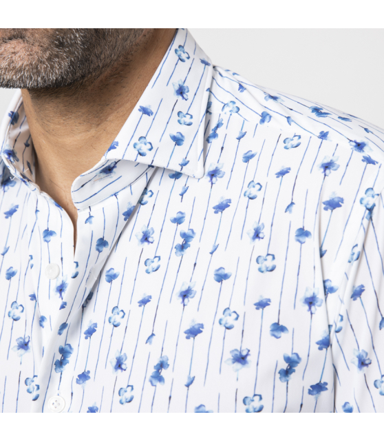 ORIAN - Chemise blanche stretch à motifs floraux et rayures