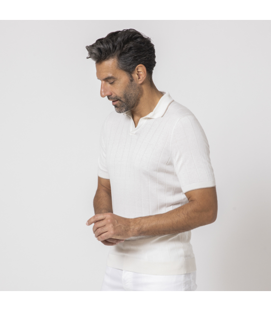 GRAN SASSO - Polo blanc cassé vintage en soie