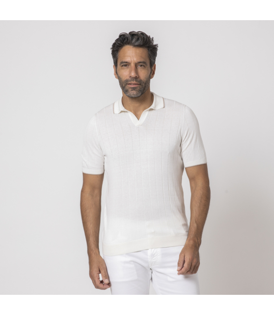 GRAN SASSO - Polo blanc cassé vintage en soie