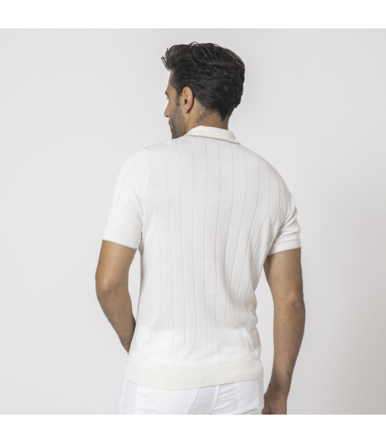 GRAN SASSO - Polo blanc cassé vintage en soie