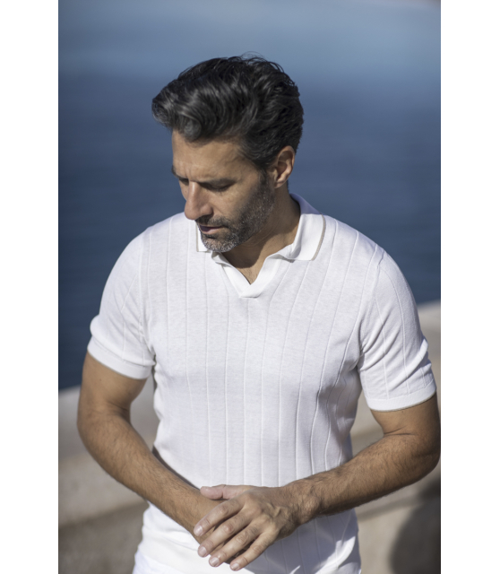 GRAN SASSO - Polo blanc cassé vintage en soie