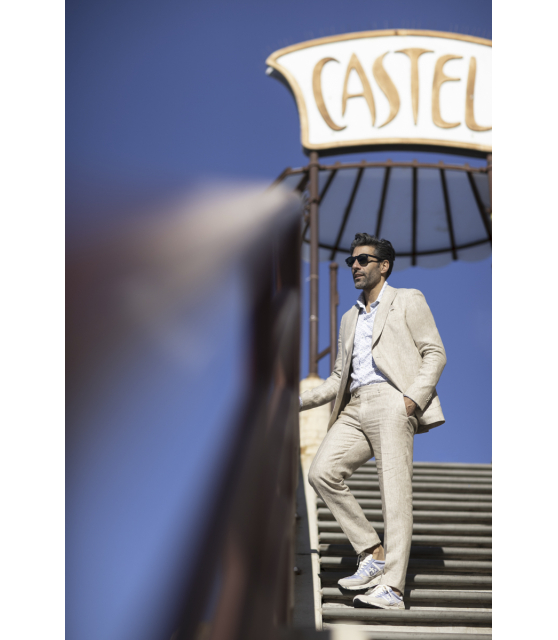 DUNCAN - Costume beige chiné en lin