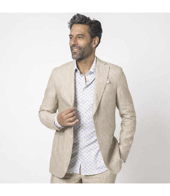 DUNCAN - Costume beige chiné en lin