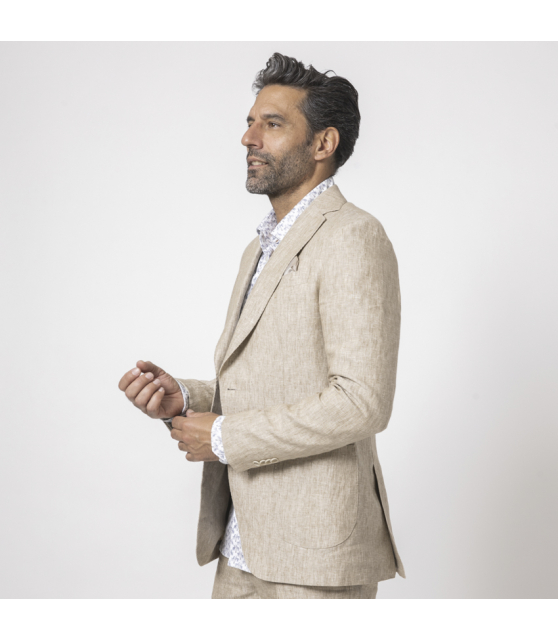 DUNCAN - Costume beige chiné en lin