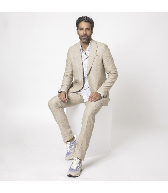 DUNCAN - Costume beige chiné en lin