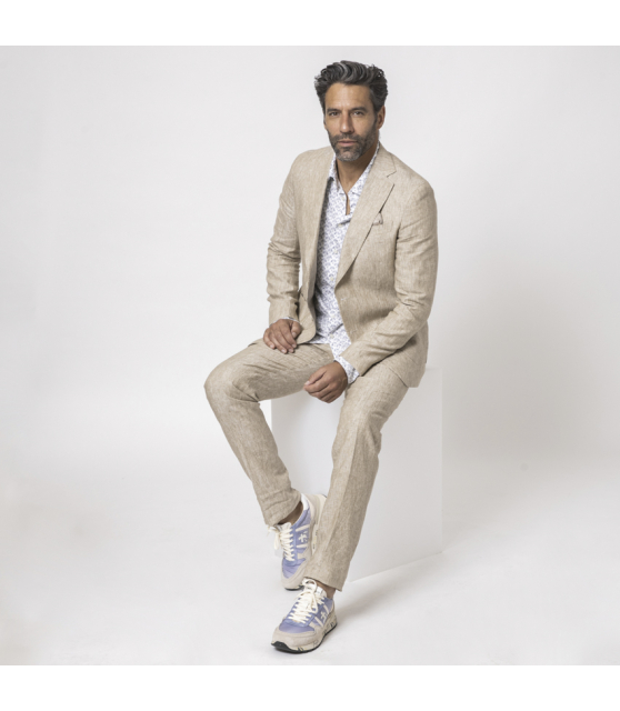 DUNCAN - Costume beige chiné en lin