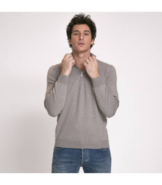 DUNCAN x GRAN SASSO - Pull marron glacé à col zippé