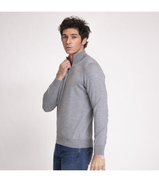 DUNCAN x GRAN SASSO - Pull gris clair à col zippé