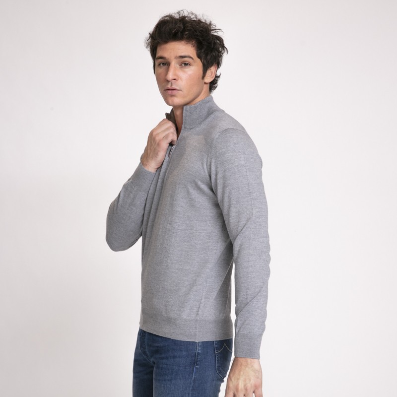 DUNCAN x GRAN SASSO - Pull gris clair à col zippé