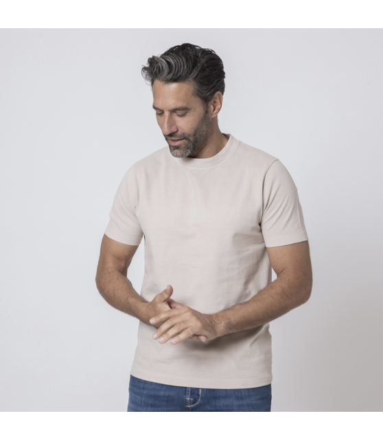 DUNCAN - T-shirt beige à col rond