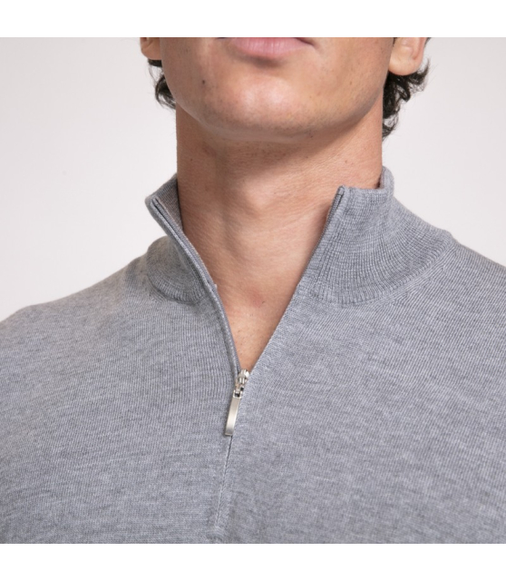 DUNCAN x GRAN SASSO - Pull gris clair à col zippé
