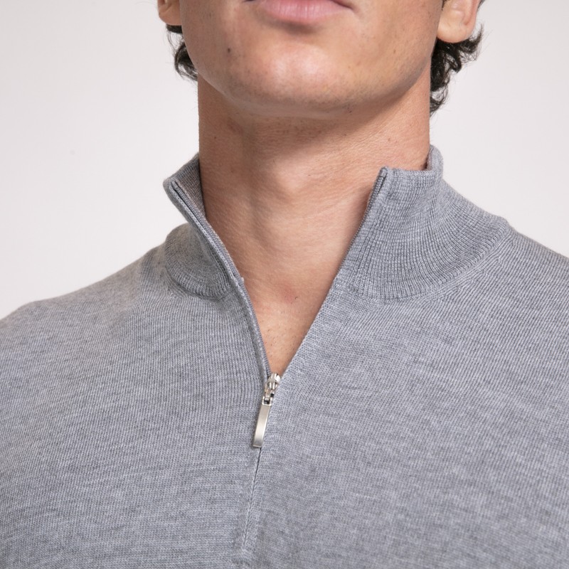 DUNCAN x GRAN SASSO - Pull gris clair à col zippé