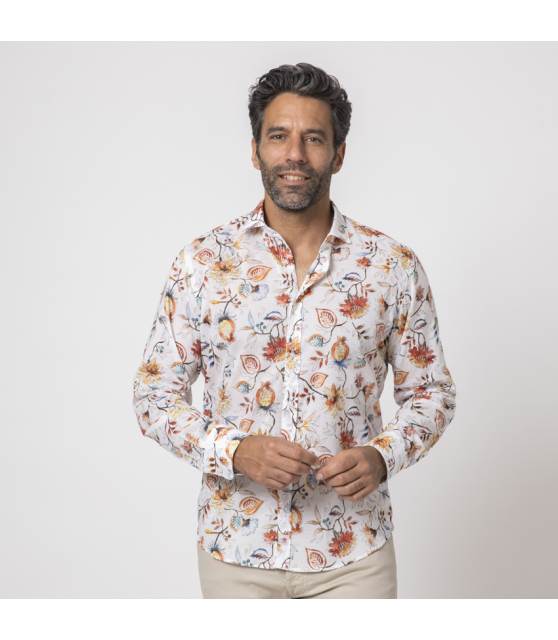DUNCAN - Chemise blanche à motifs fleuris orangés