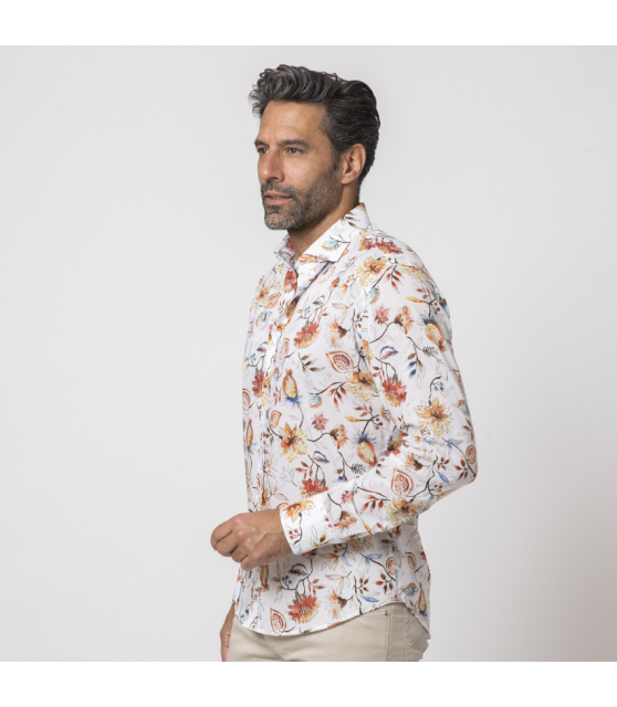 DUNCAN - Chemise blanche à motifs fleuris orangés