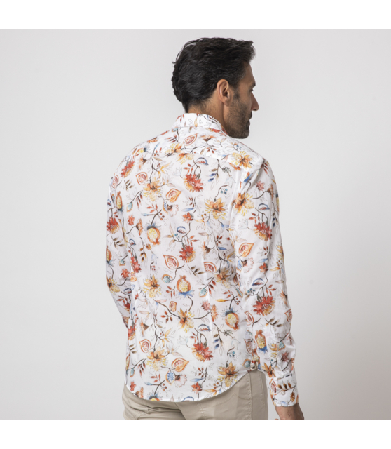 DUNCAN - Chemise blanche à motifs fleuris orangés
