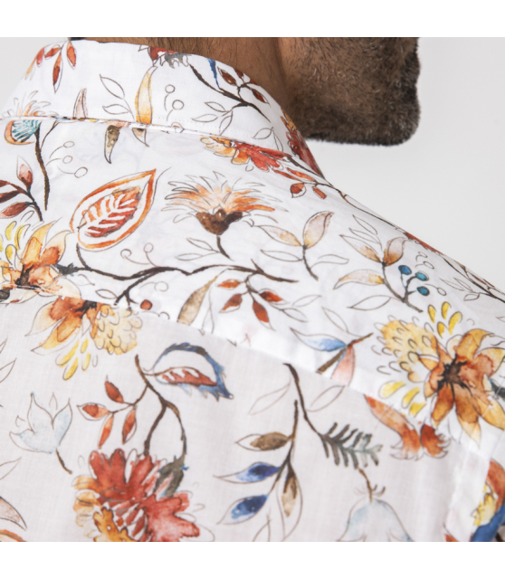 DUNCAN - Chemise blanche à motifs fleuris orangés