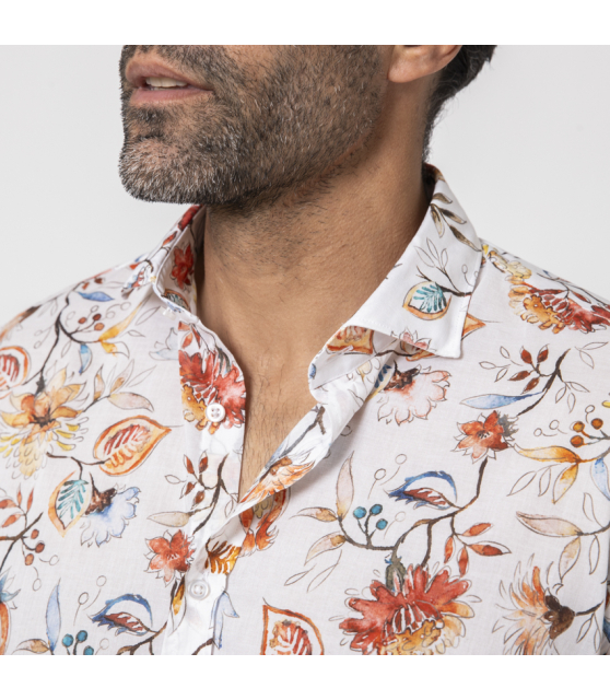 DUNCAN - Chemise blanche à motifs fleuris orangés