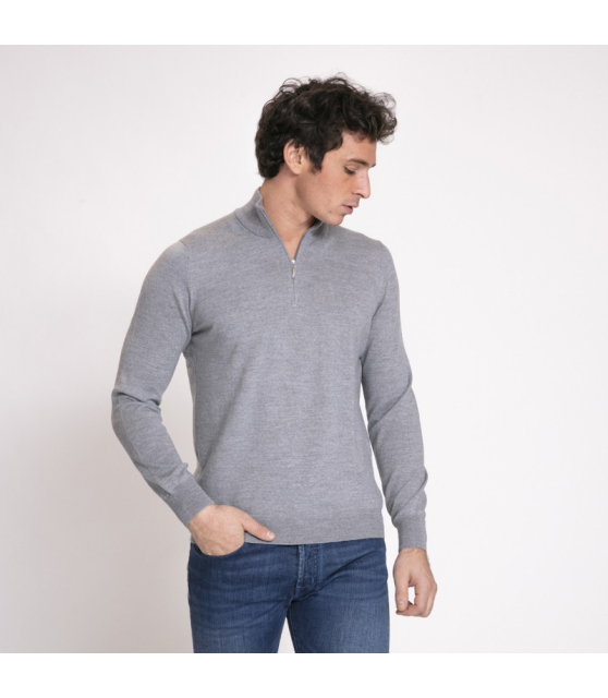 DUNCAN x GRAN SASSO - Pull gris clair à col zippé