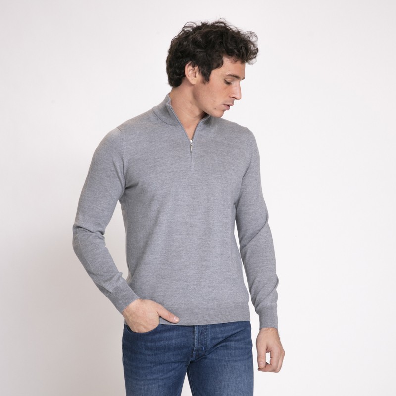 DUNCAN x GRAN SASSO - Pull gris clair à col zippé