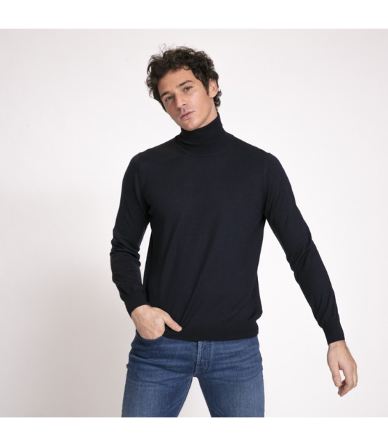 DUNCAN x GRAN SASSO - Pull bleu marine à col roulé