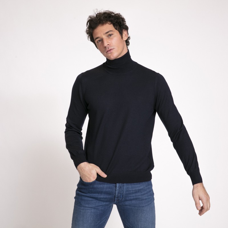 DUNCAN x GRAN SASSO - Pull bleu marine à col roulé