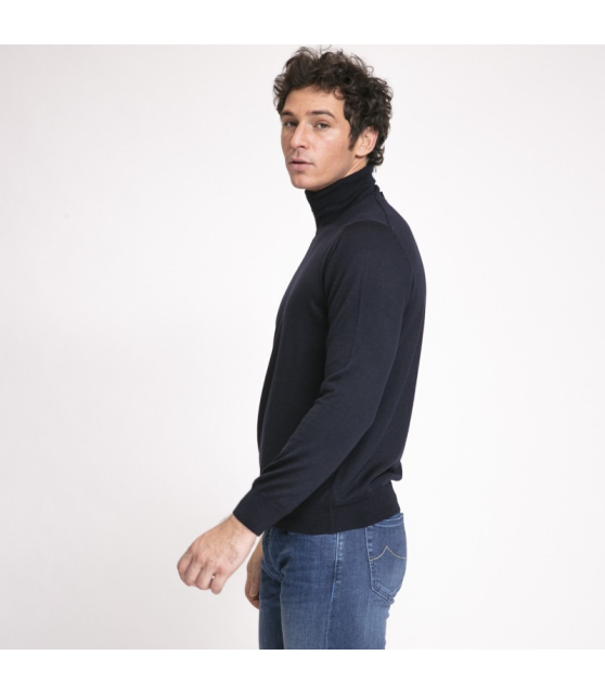 DUNCAN x GRAN SASSO - Pull bleu marine à col roulé