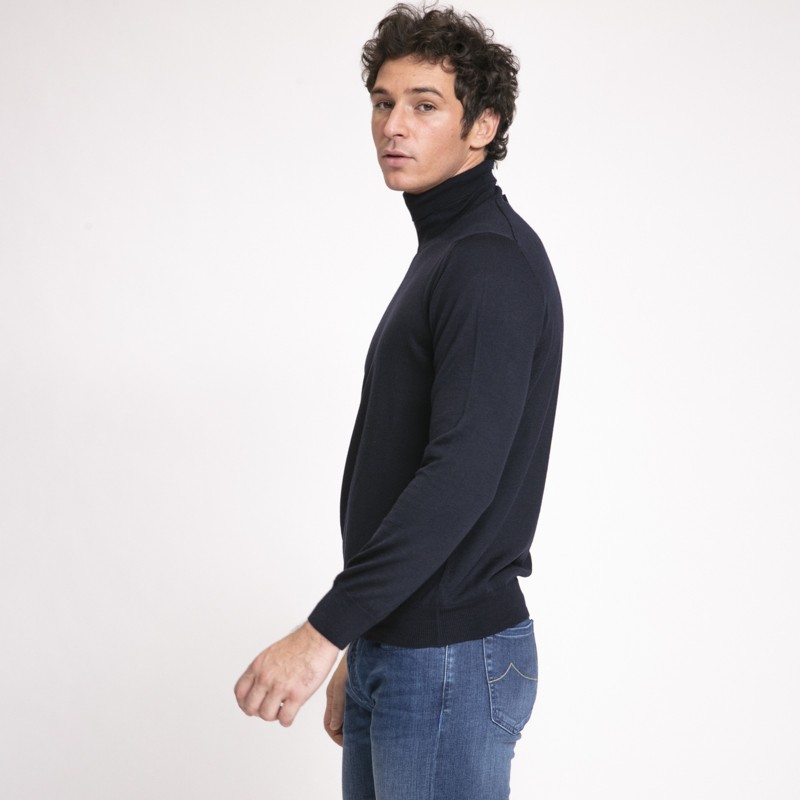 DUNCAN x GRAN SASSO - Pull bleu marine à col roulé