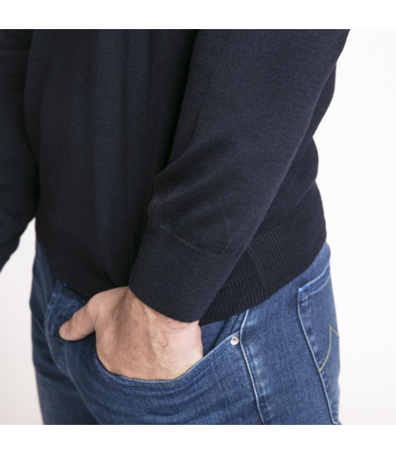 DUNCAN x GRAN SASSO - Pull bleu marine à col roulé