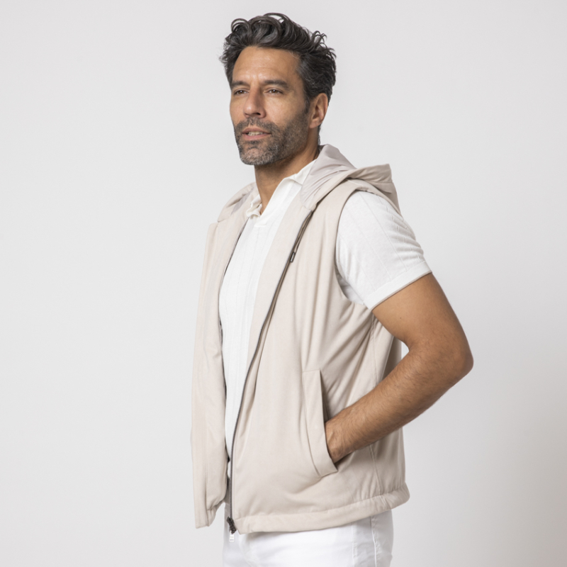 HERNO - Blouson sans manches en suède beige 2