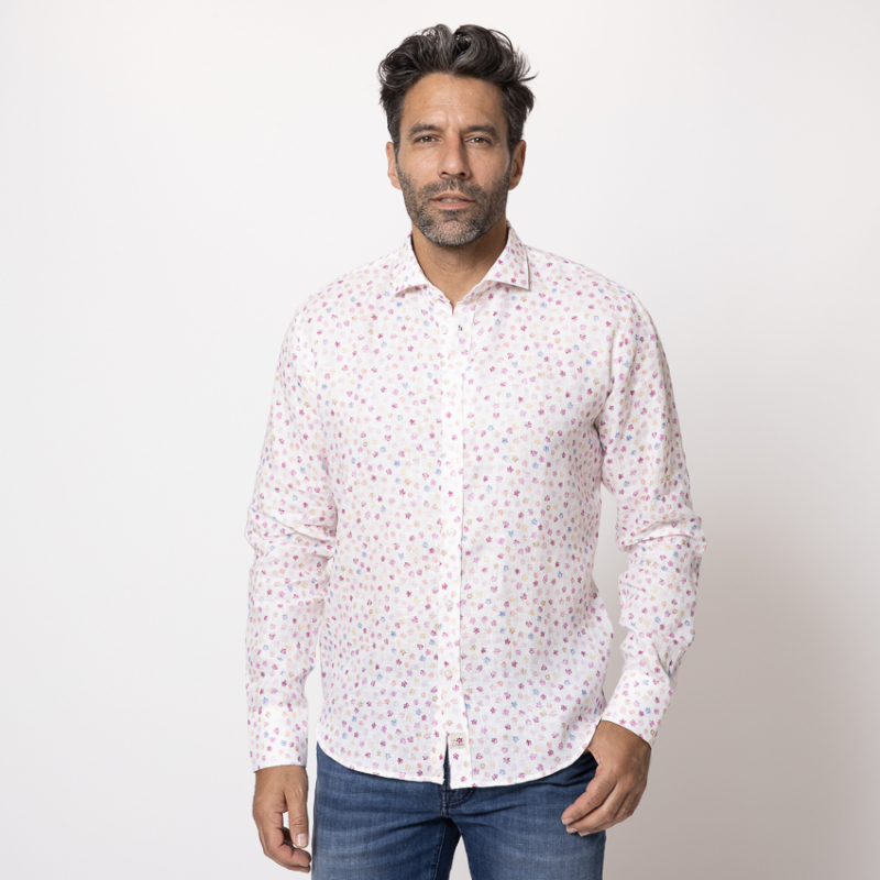 DUNCAN - Chemise blanche à motifs fleurs roses