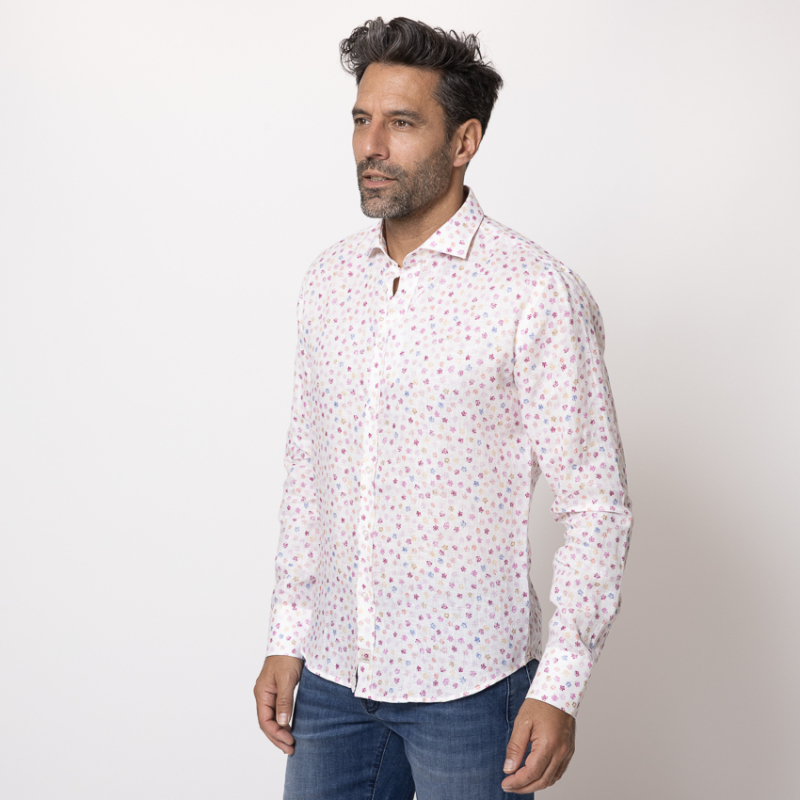 DUNCAN - Chemise blanche à motifs fleurs roses 2