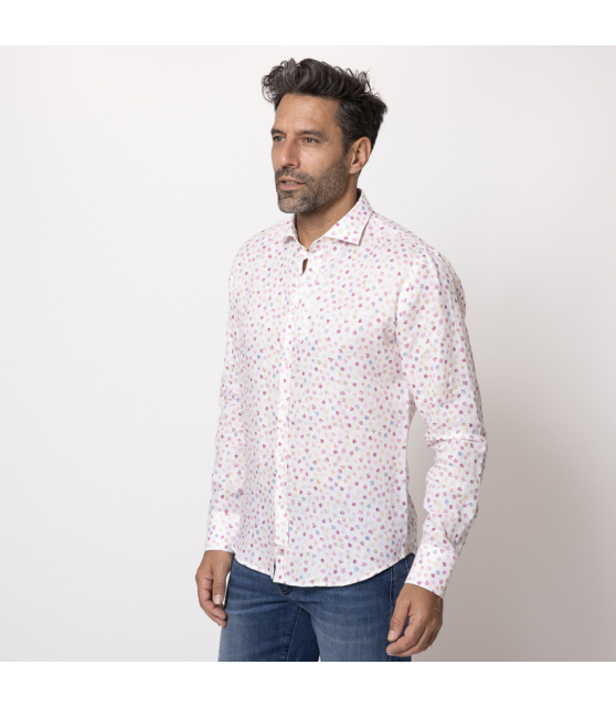 DUNCAN - Chemise blanche à motifs fleurs roses