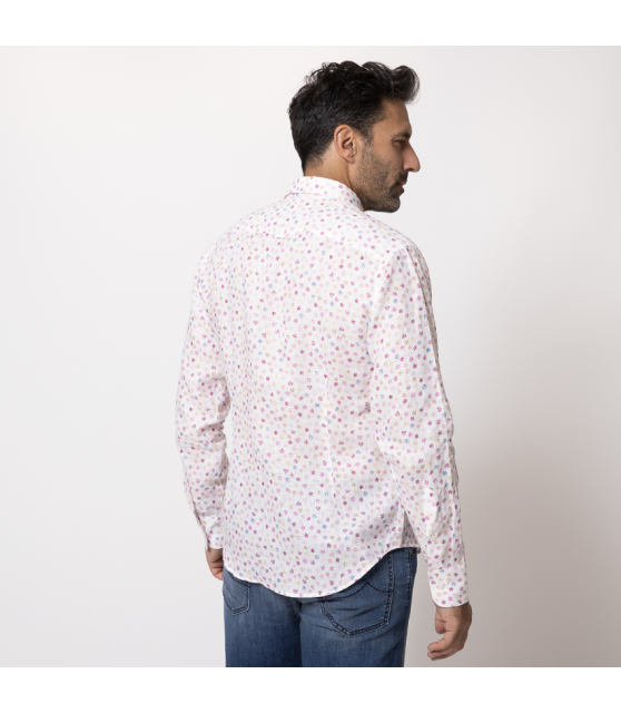 DUNCAN - Chemise blanche à motifs fleurs roses