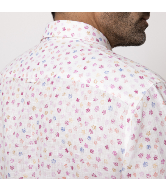DUNCAN - Chemise blanche à motifs fleurs roses