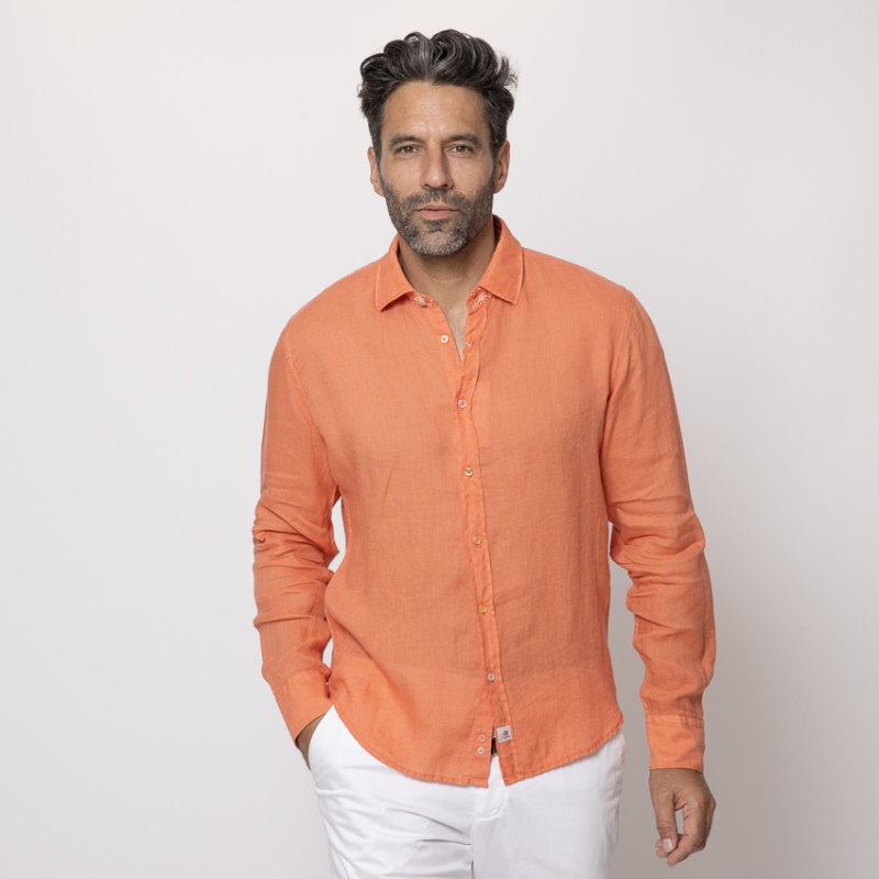 DUNCAN - Chemise orange corail en lin