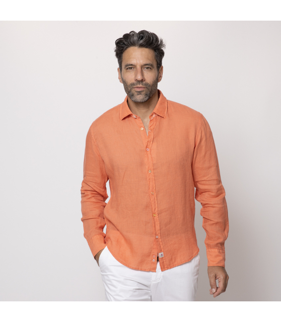 DUNCAN - Chemise orange corail en lin