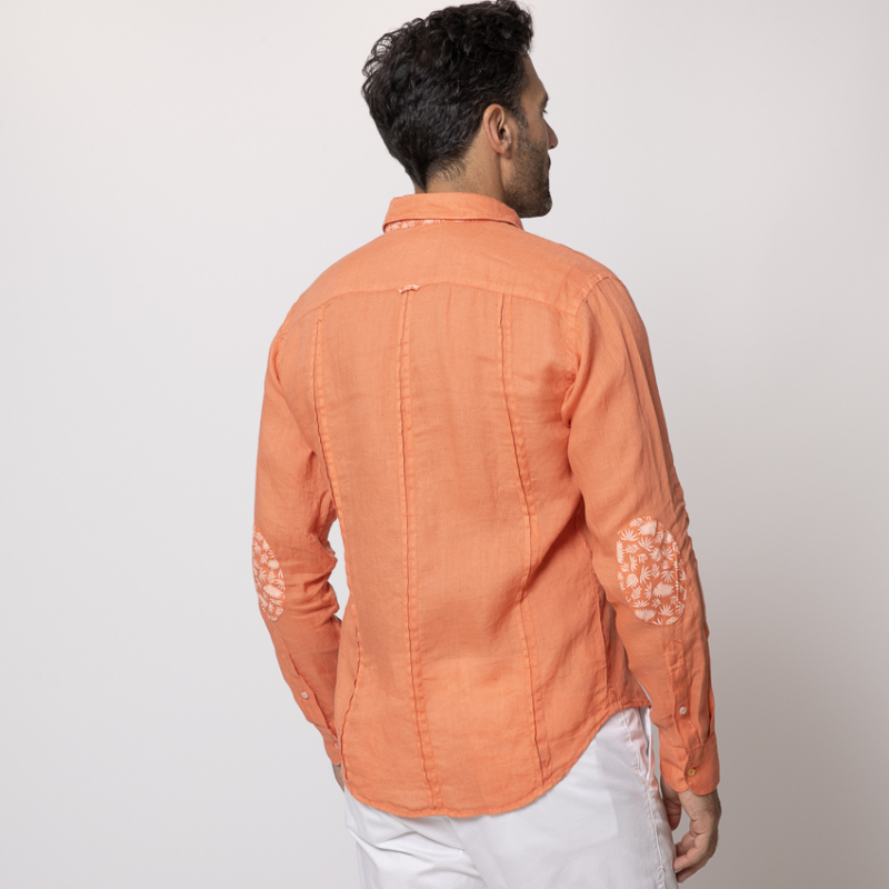 DUNCAN - Chemise orange corail en lin 2