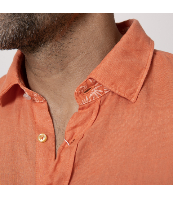 DUNCAN - Chemise orange corail en lin