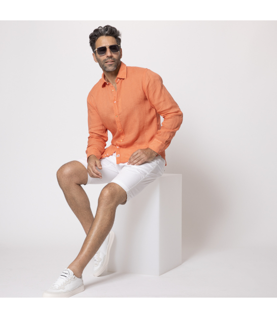 DUNCAN - Chemise orange corail en lin