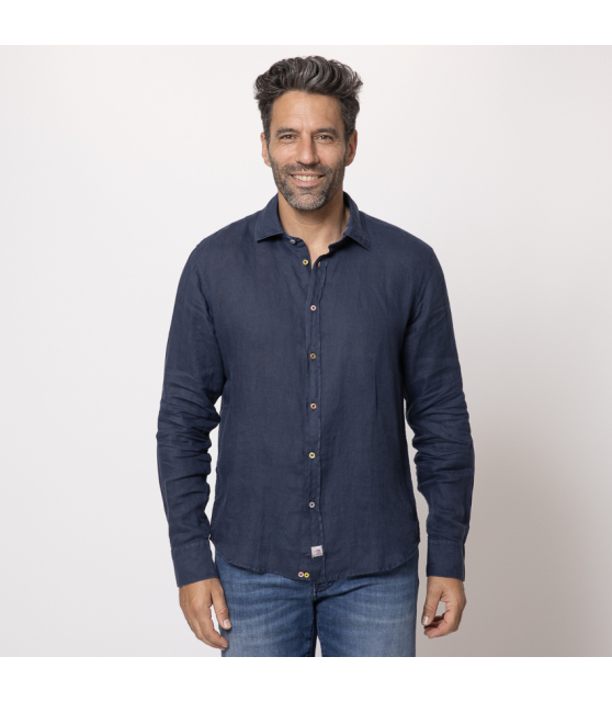 DUNCAN - Chemise bleu marine en lin