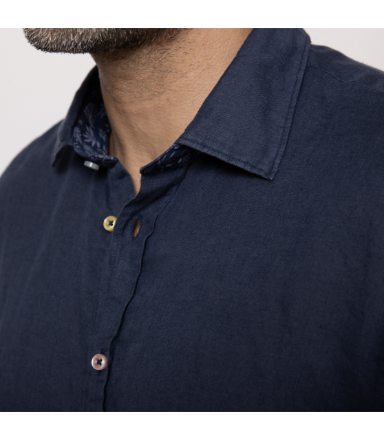 DUNCAN - Chemise bleu marine en lin